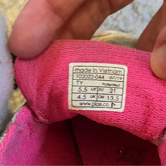 Plae Metallic Silver Pink Suede & Nylon Velcro Sneakers Size 5.5 - Picture 9 of 10